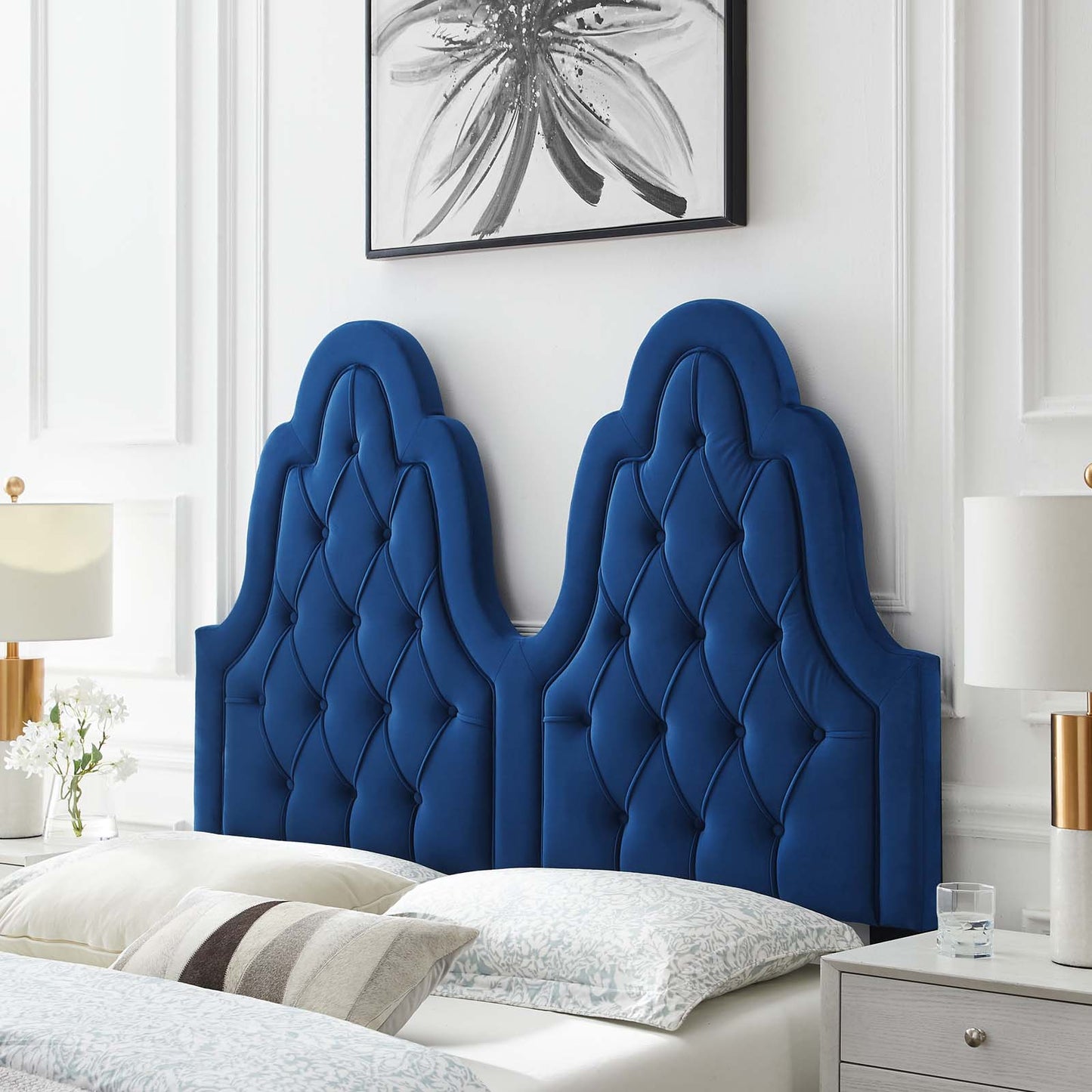 Augustine Tufted Performance Velvet Full/Queen Headboard, Velvet, Blue Navy, 22306
