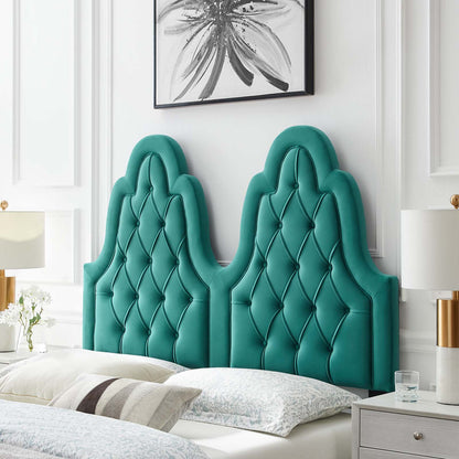 Augustine Tufted Performance Velvet Full/Queen Headboard, Velvet, Teal Blue, 22308