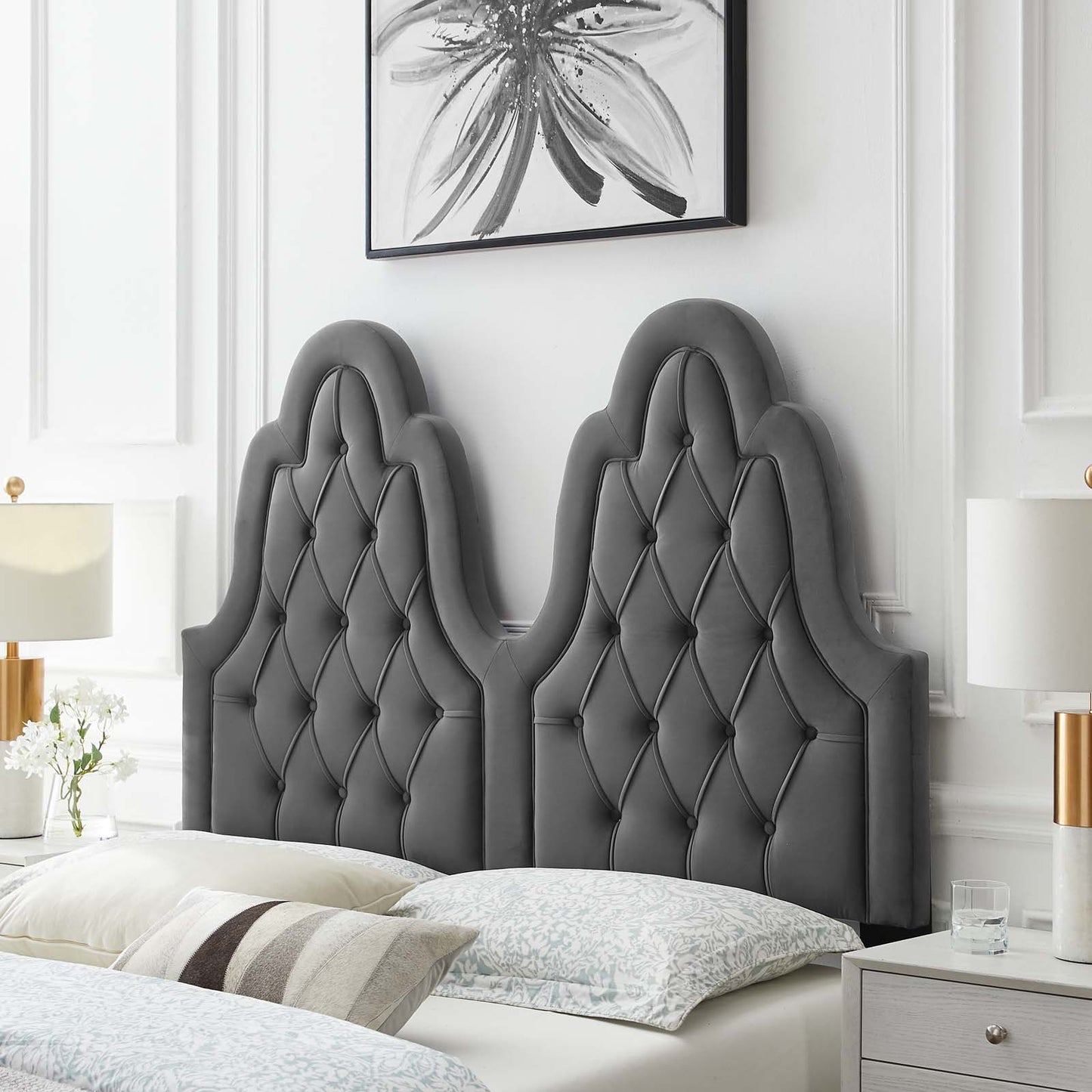 Augustine Tufted Performance Velvet King/California King Headboard, Velvet, Dark Grey Gray, 22310