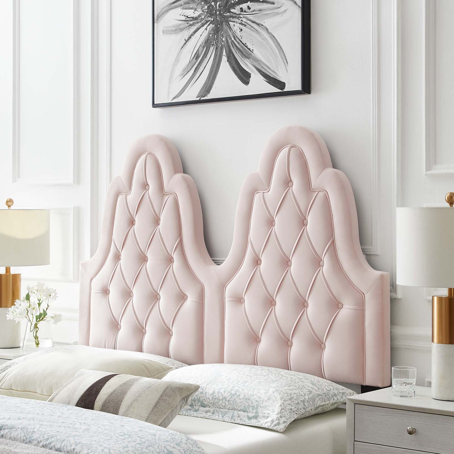 Augustine Tufted Performance Velvet King/California King Headboard, Velvet, Pink, 22315