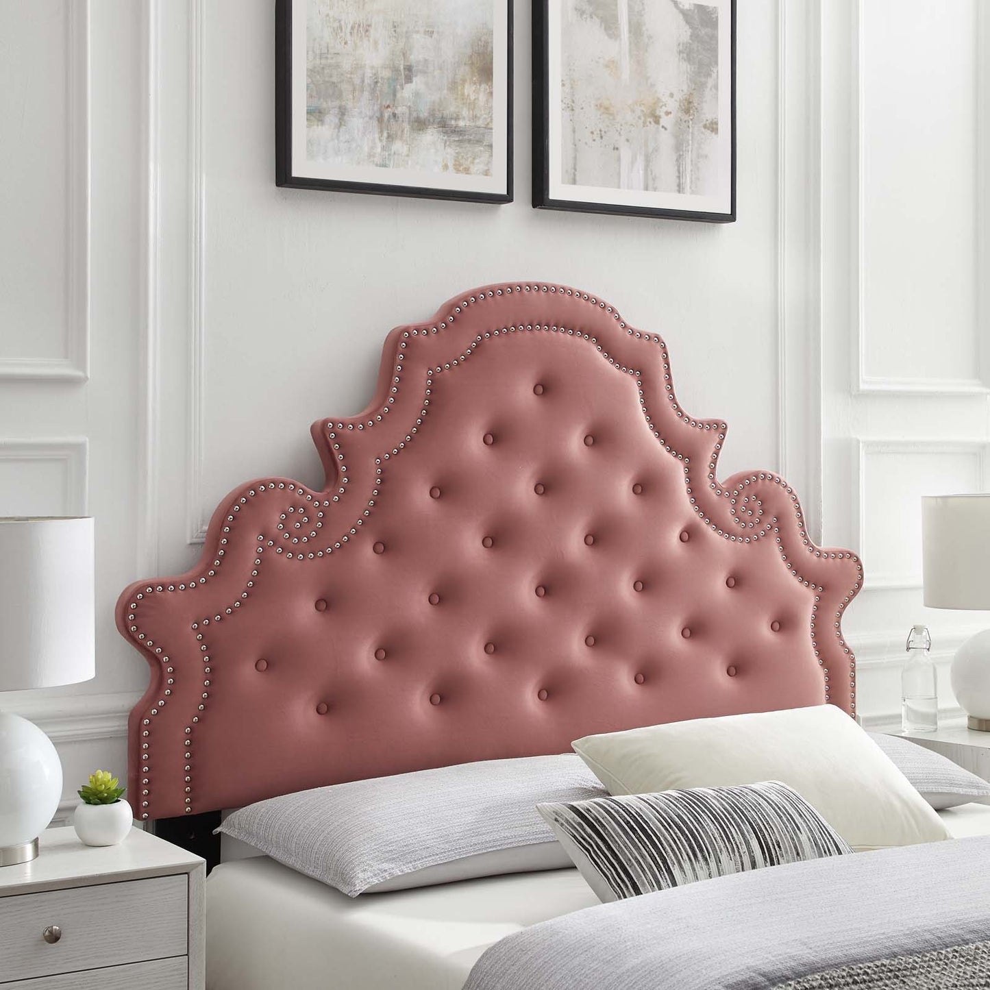 Diana Tufted Performance Velvet Twin Headboard, Velvet, Pink, 22319
