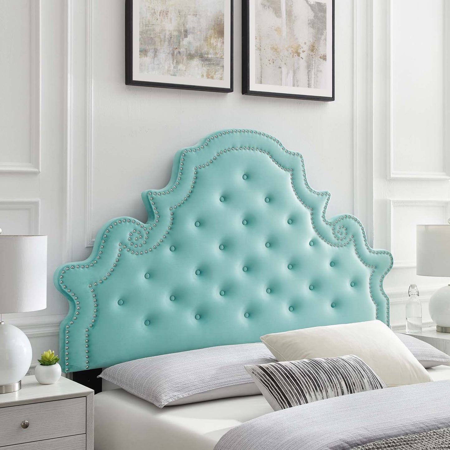 Diana Tufted Performance Velvet Twin Headboard, Velvet, Blue, 22321