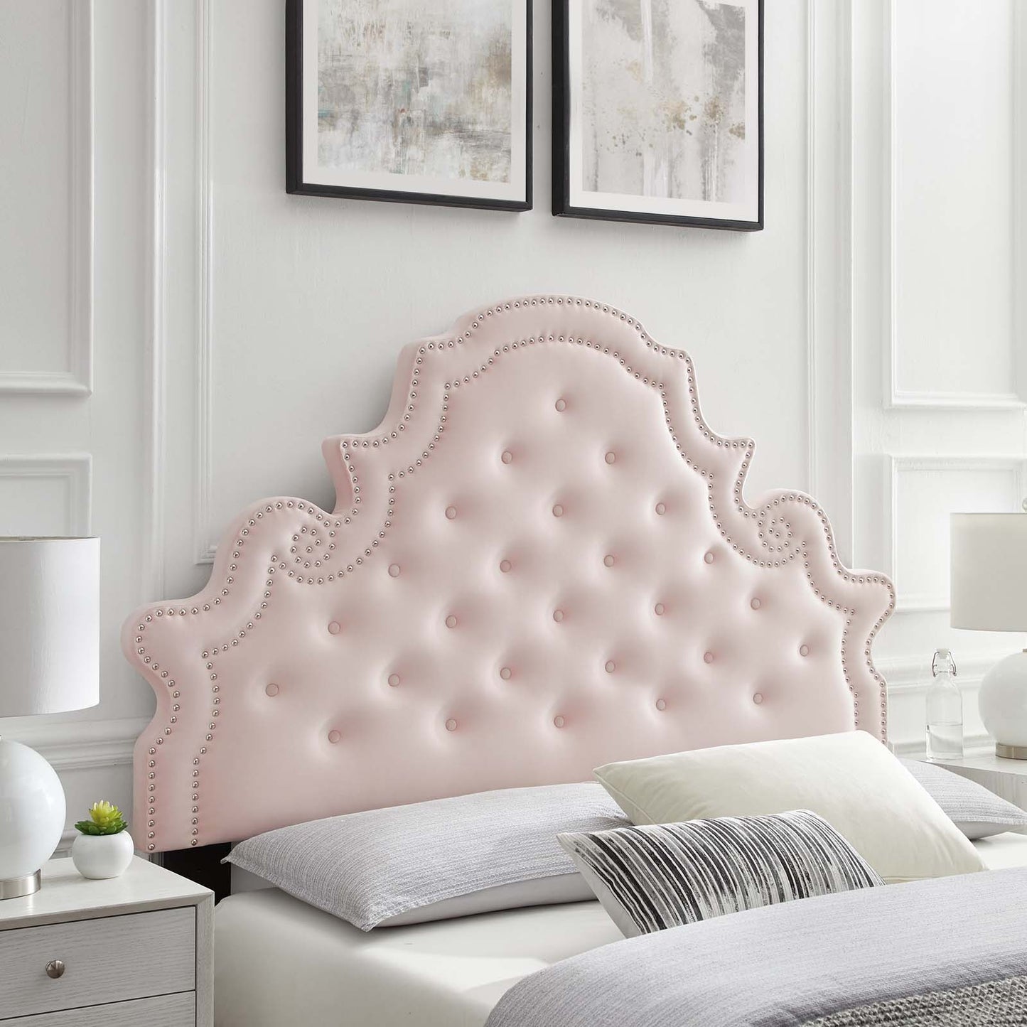 Diana Tufted Performance Velvet Twin Headboard, Velvet, Pink, 22323