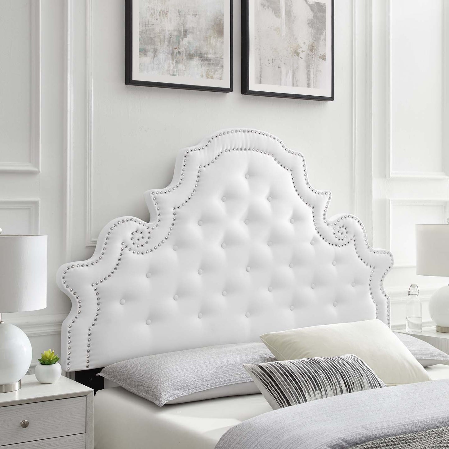 Diana Tufted Performance Velvet Full/Queen Headboard, Velvet, White, 22333