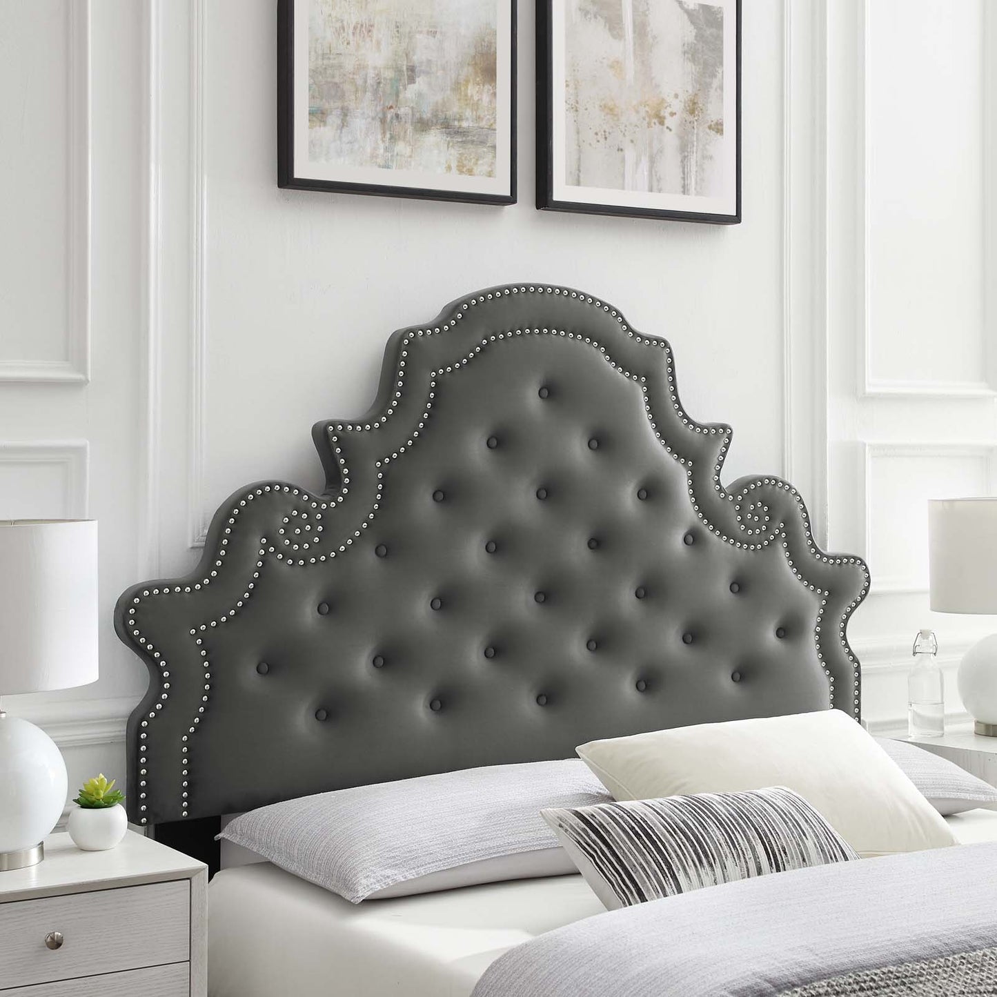 Diana Tufted Performance Velvet King/California King Headboard, Velvet, Dark Grey Gray, 22334