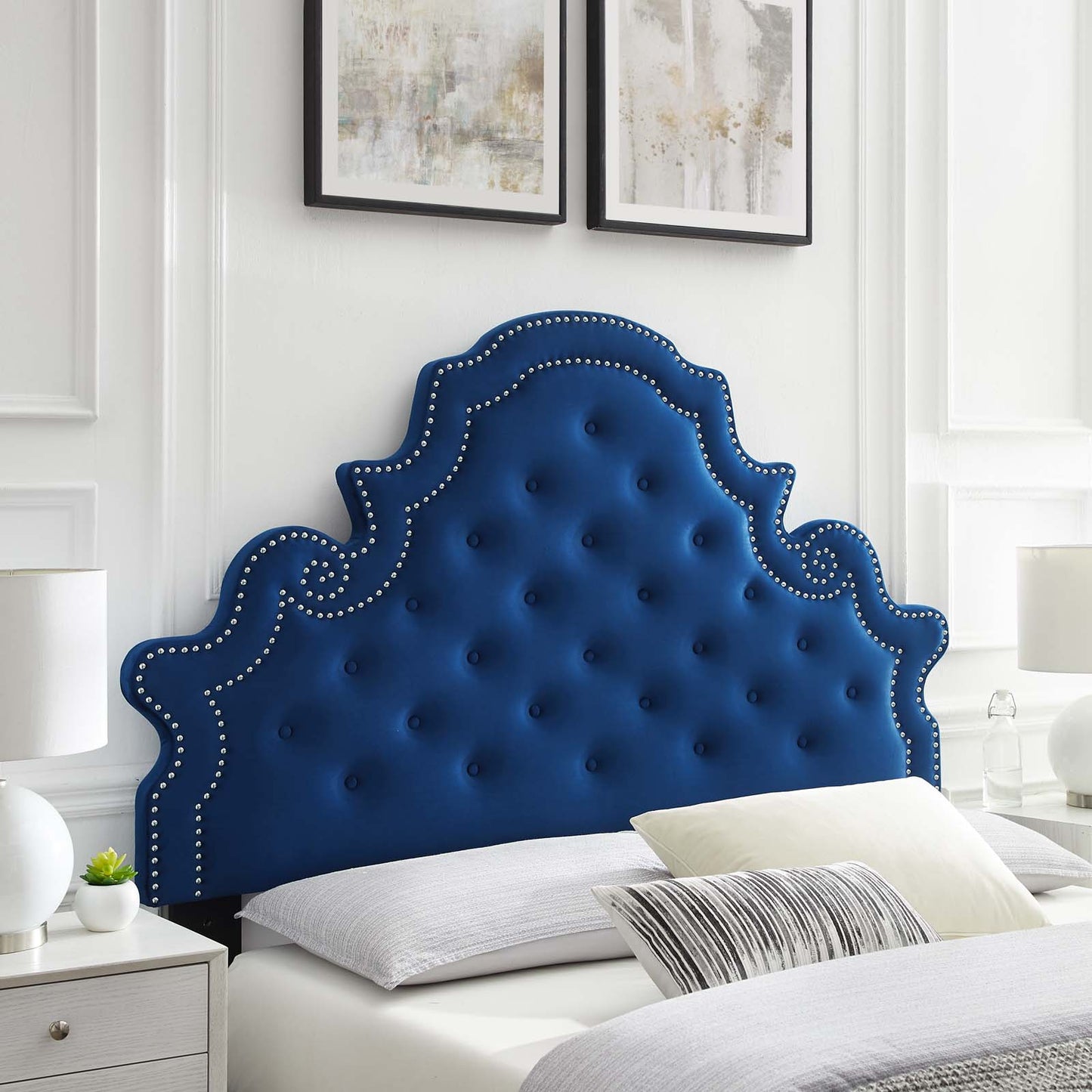 Diana Tufted Performance Velvet King/California King Headboard, Velvet, Blue Navy, 22338