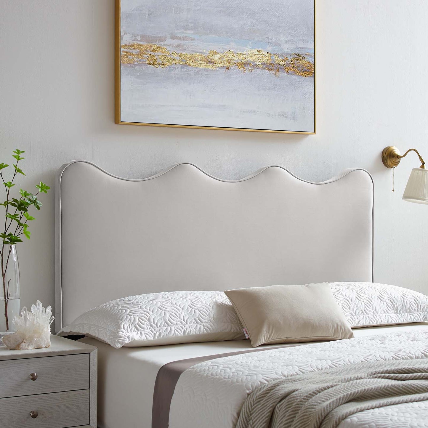 Athena Performance Velvet Twin Headboard, Velvet, Light Grey Gray, 22345