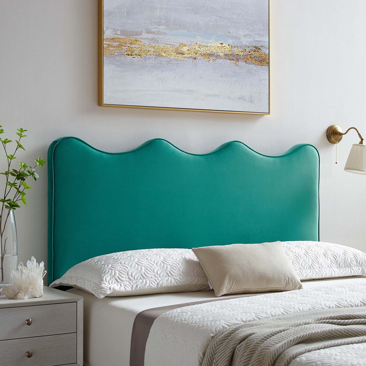 Athena Performance Velvet Twin Headboard, Velvet, Teal Blue, 22349