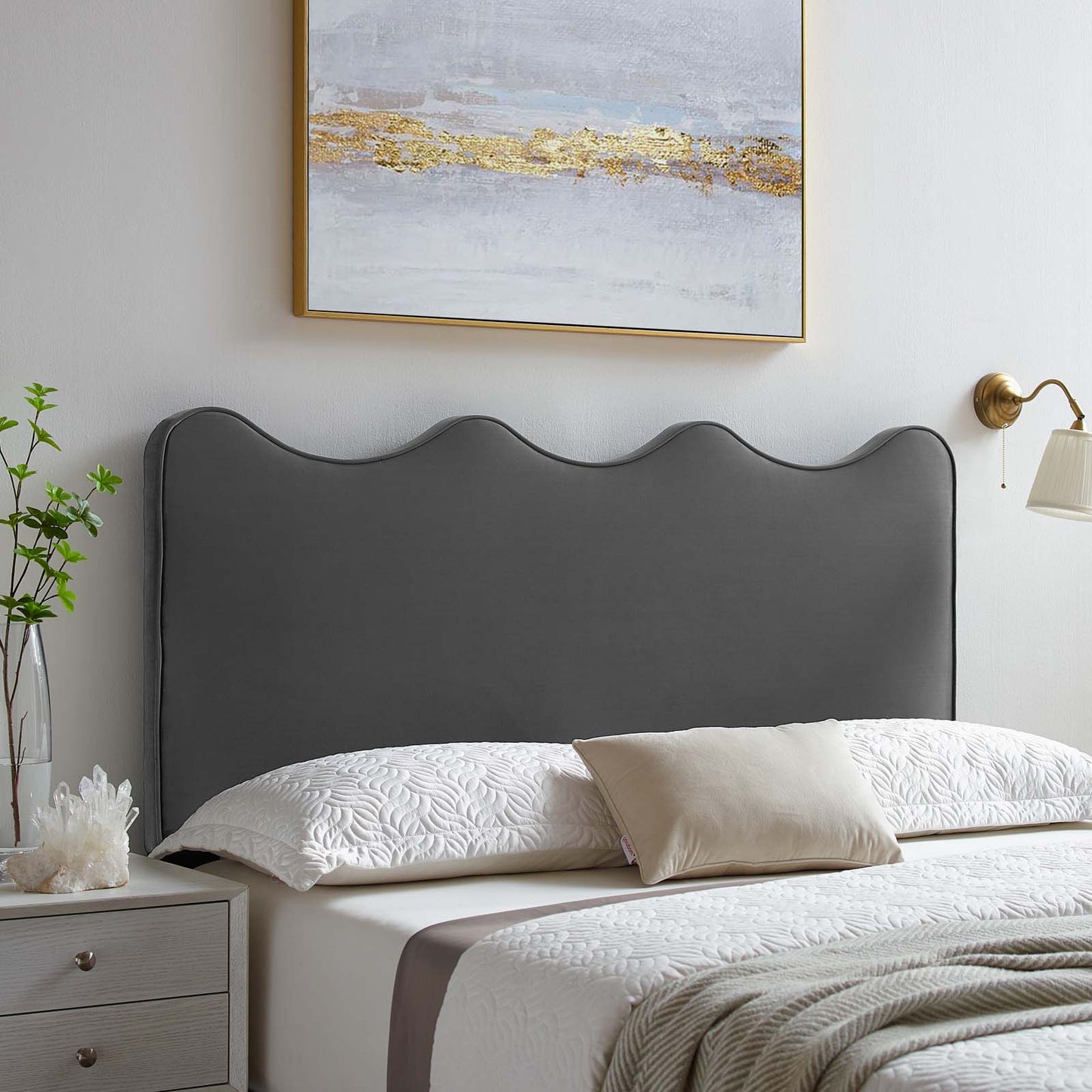 Athena Performance Velvet Full/Queen Headboard, Velvet, Dark Grey Gray, 22351