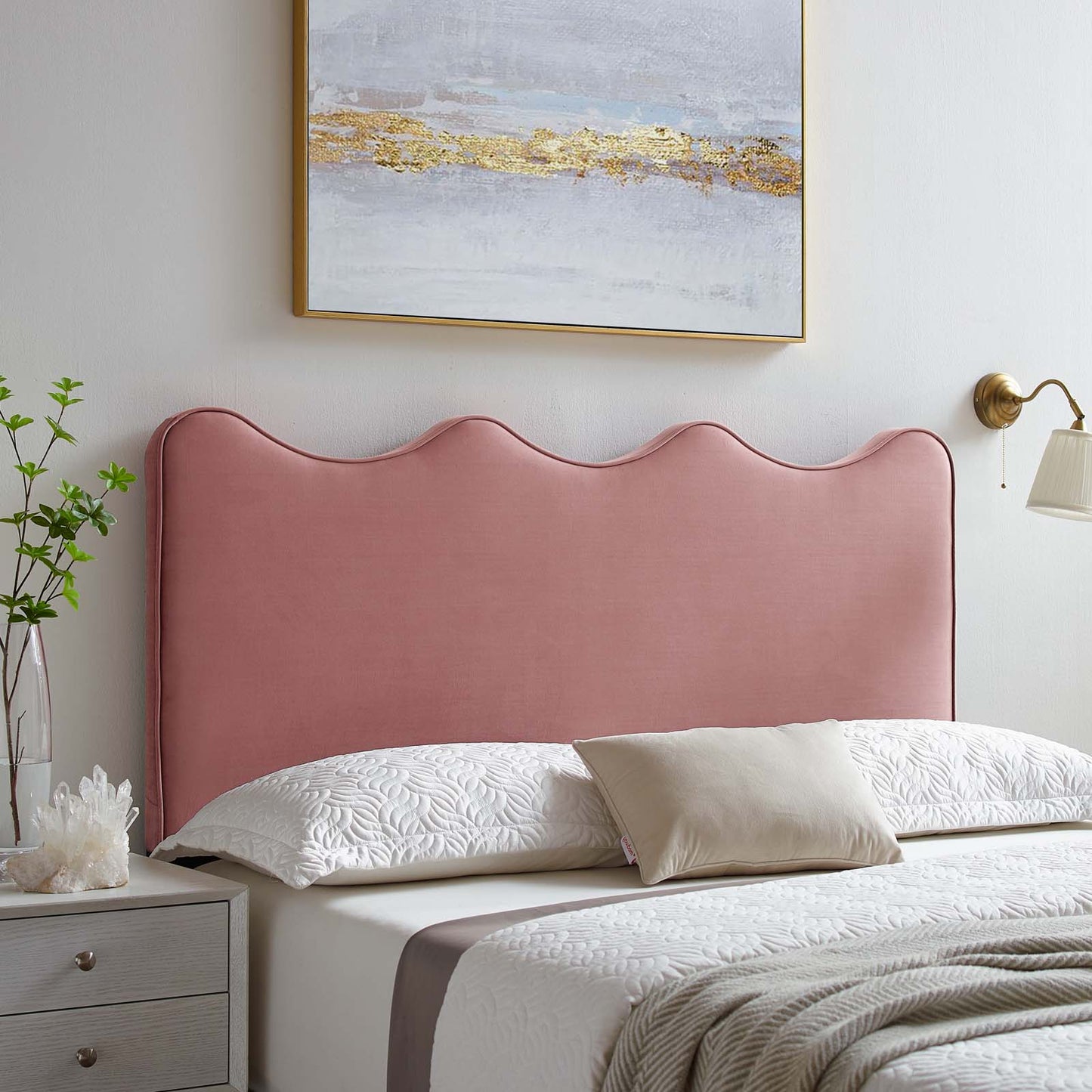 Athena Performance Velvet Full/Queen Headboard, Velvet, Pink, 22352