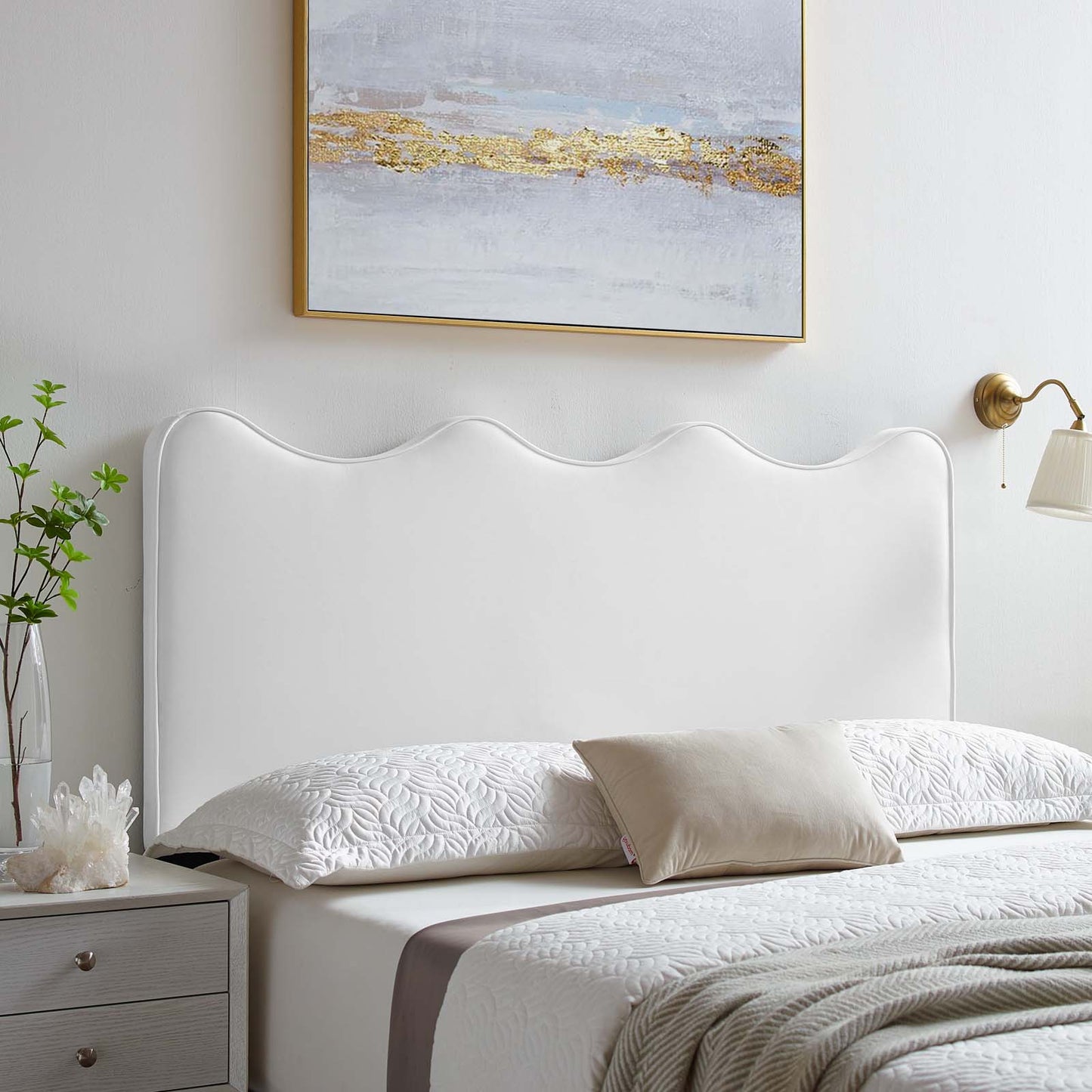 Athena Performance Velvet King/California King Headboard, Velvet, White, 22366