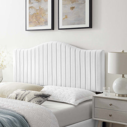 Brielle Channel Tufted Performance Velvet Twin Headboard, Velvet, White, 22371