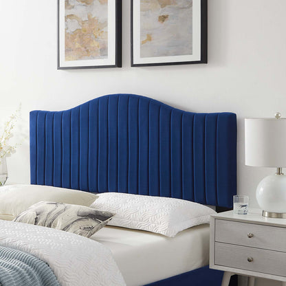 Brielle Channel Tufted Performance Velvet King/California King Headboard, Velvet, Blue Navy, 22379