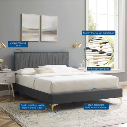 Peyton Performance Velvet Queen Platform Bed, Velvet, Dark Grey Gray, 23162