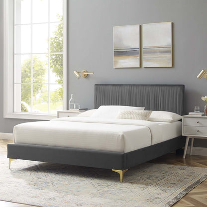 Peyton Performance Velvet Queen Platform Bed, Velvet, Dark Grey Gray, 23162