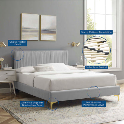 Peyton Performance Velvet Queen Platform Bed, Velvet, Light Grey Gray, 23164