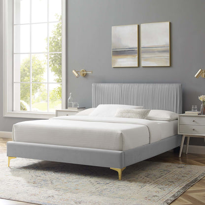 Peyton Performance Velvet Queen Platform Bed, Velvet, Light Grey Gray, 23164