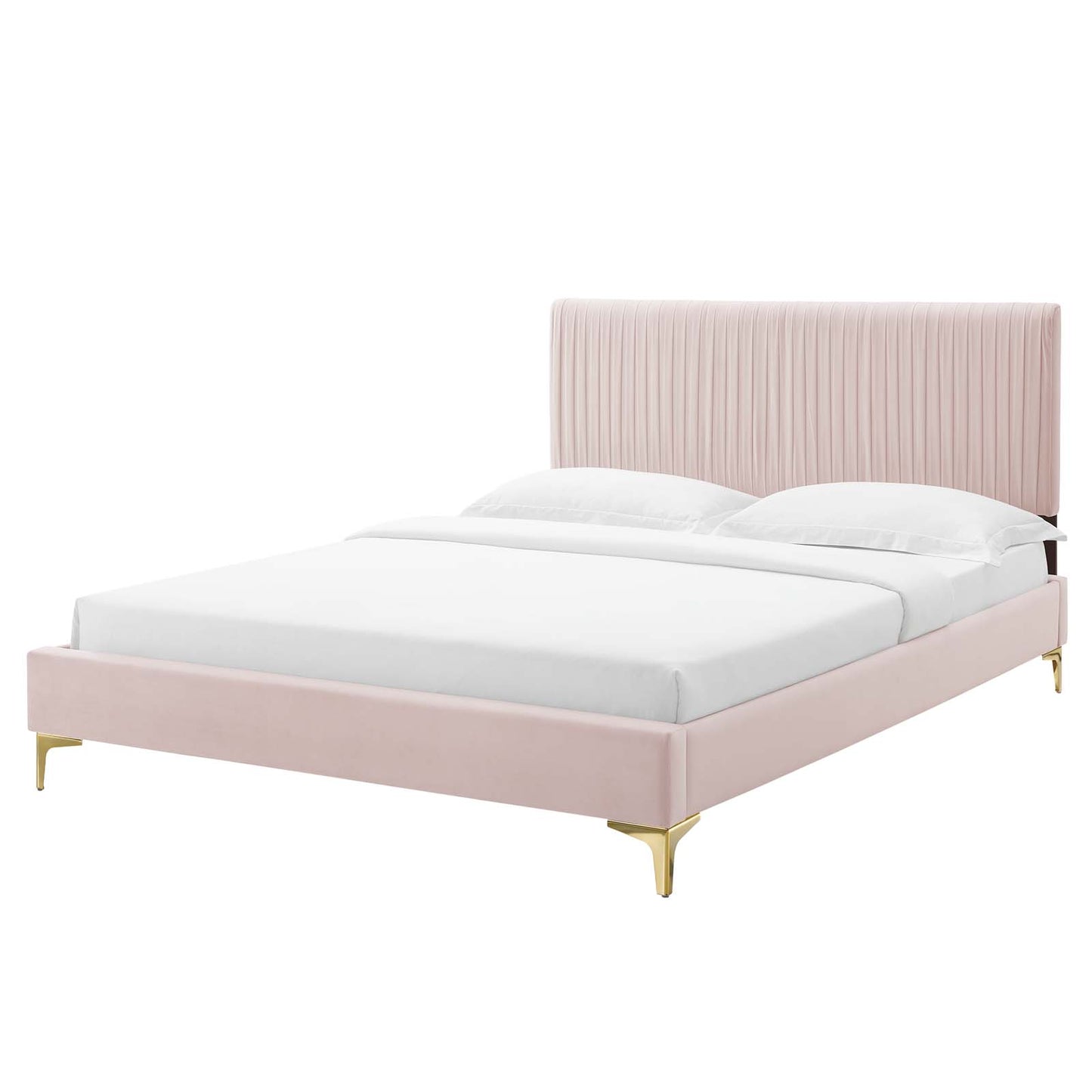 Peyton Performance Velvet Queen Platform Bed, Velvet, Pink, 23167