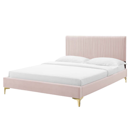 Peyton Performance Velvet Queen Platform Bed, Velvet, Pink, 23167