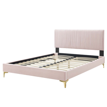 Peyton Performance Velvet Queen Platform Bed, Velvet, Pink, 23167