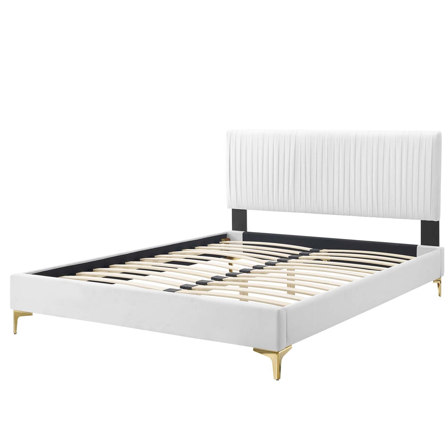 Peyton Performance Velvet Queen Platform Bed, Velvet, White, 23169