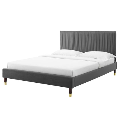 Peyton Performance Velvet Queen Platform Bed, Velvet, Dark Grey Gray, 23170