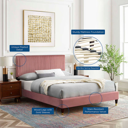 Peyton Performance Velvet Queen Platform Bed, Velvet, Pink, 23171