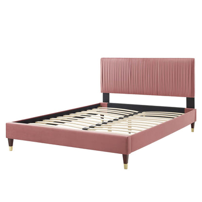 Peyton Performance Velvet Queen Platform Bed, Velvet, Pink, 23171