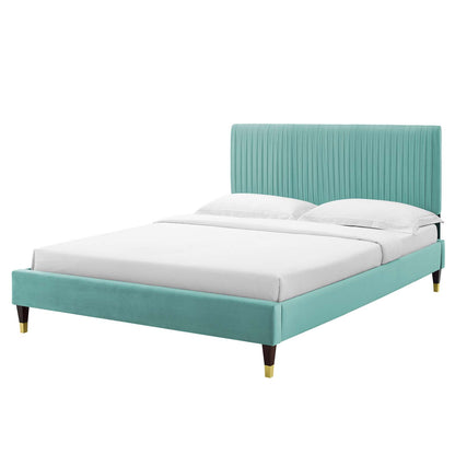 Peyton Performance Velvet Queen Platform Bed, Velvet, Blue, 23173