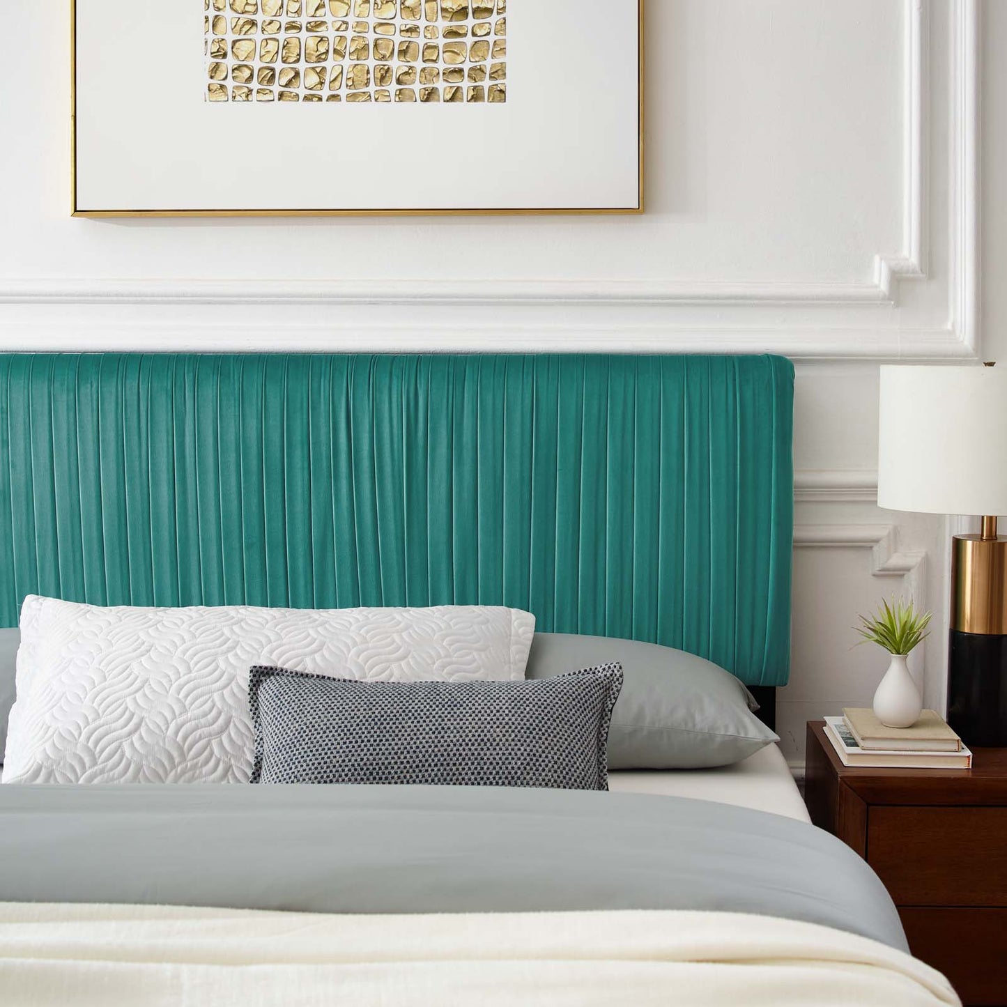 Peyton Performance Velvet Queen Platform Bed, Velvet, Teal Blue, 23176
