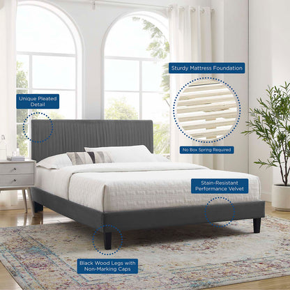 Peyton Performance Velvet Queen Platform Bed, Velvet, Dark Grey Gray, 23178