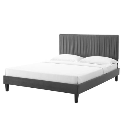 Peyton Performance Velvet Queen Platform Bed, Velvet, Dark Grey Gray, 23178