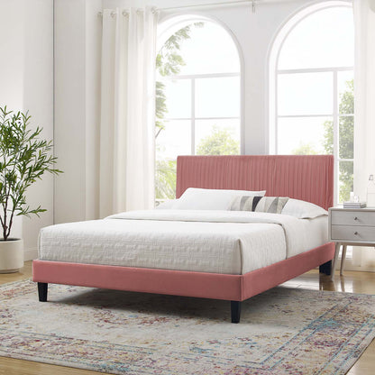 Peyton Performance Velvet Queen Platform Bed, Velvet, Pink, 23179
