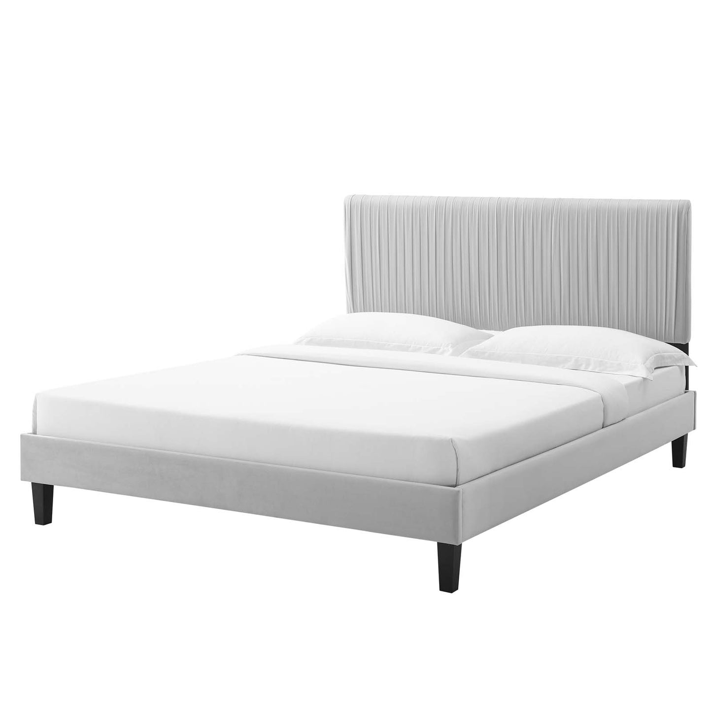 Peyton Performance Velvet Queen Platform Bed, Velvet, Light Grey Gray, 23180
