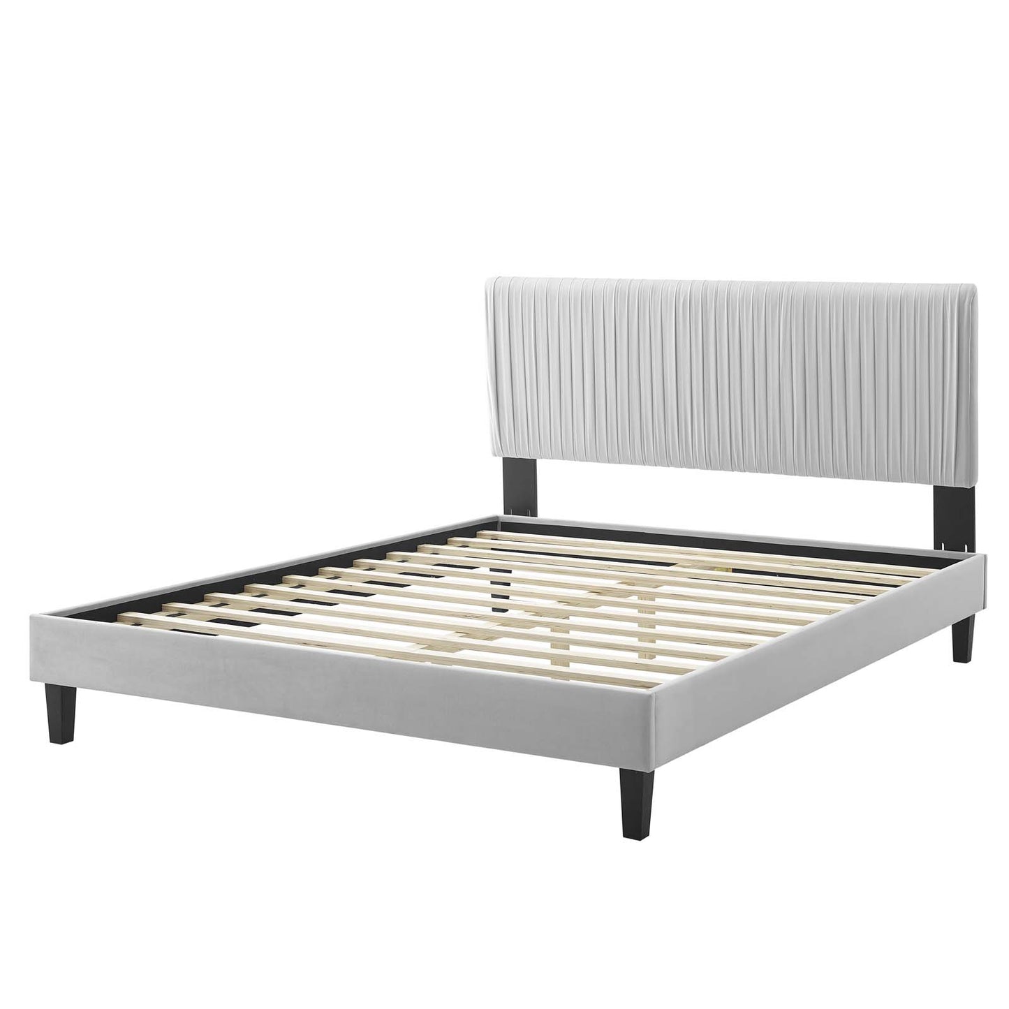 Peyton Performance Velvet Queen Platform Bed, Velvet, Light Grey Gray, 23180
