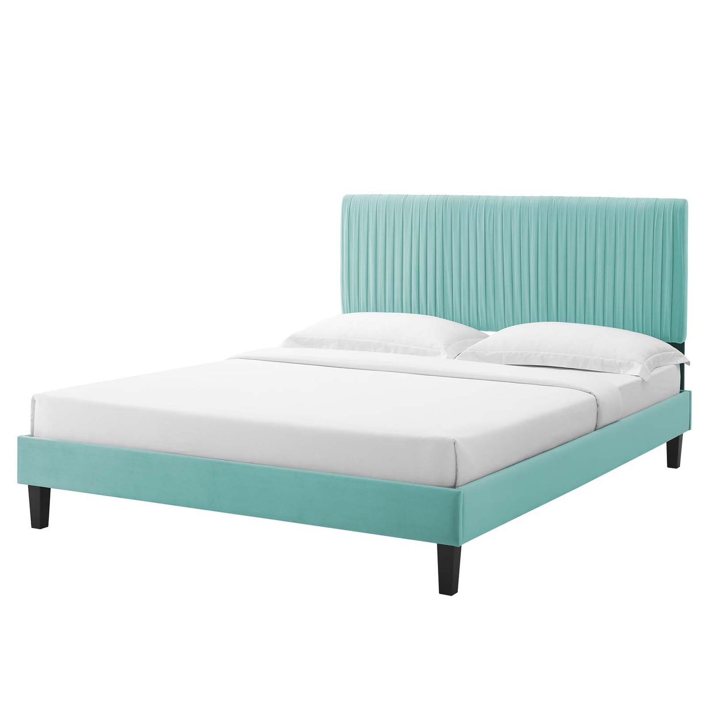 Peyton Performance Velvet Queen Platform Bed, Velvet, Blue, 23181