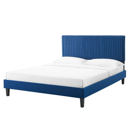Peyton Performance Velvet Queen Platform Bed, Velvet, Blue Navy, 23182