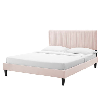 Peyton Performance Velvet Queen Platform Bed, Velvet, Pink, 23183