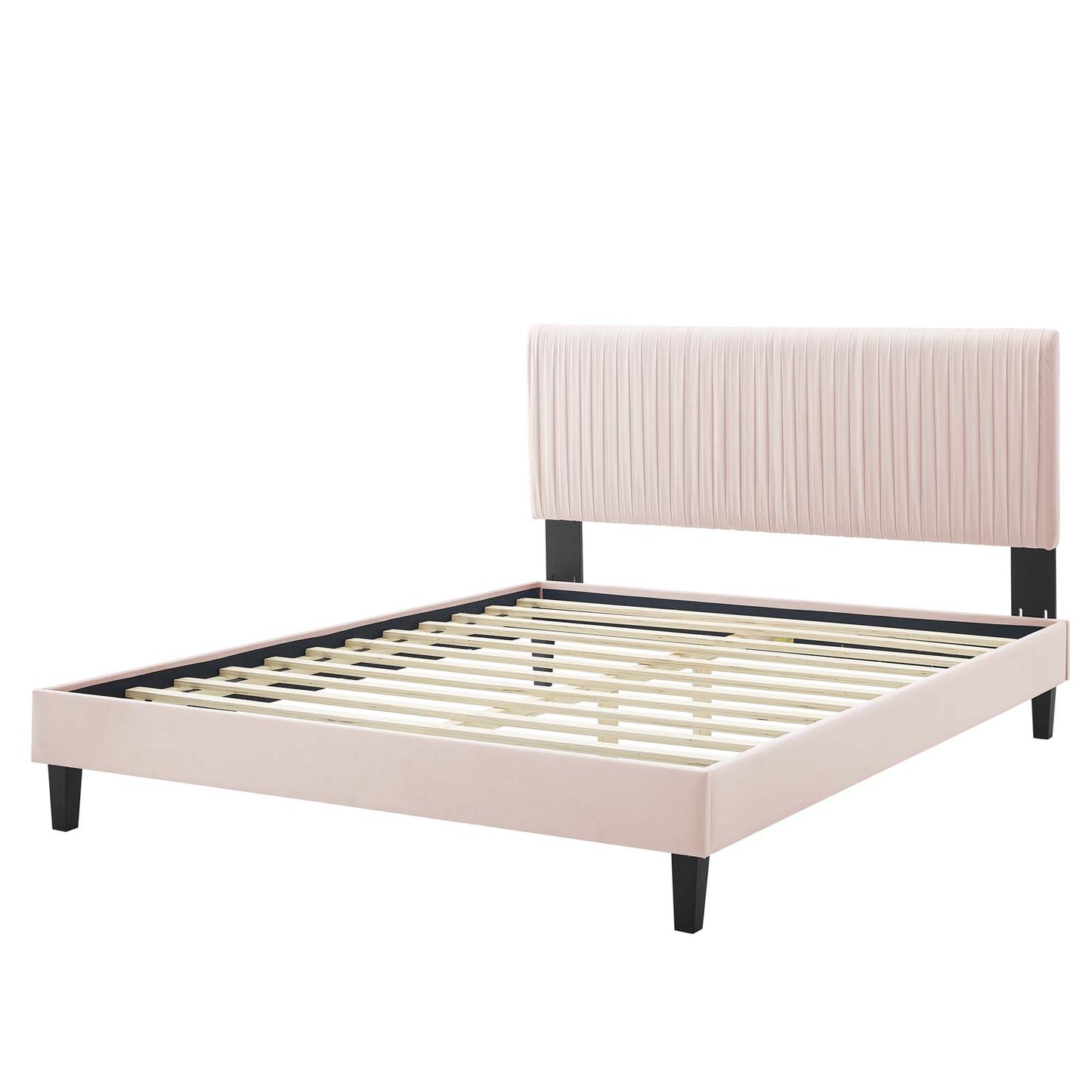 Peyton Performance Velvet Queen Platform Bed, Velvet, Pink, 23183