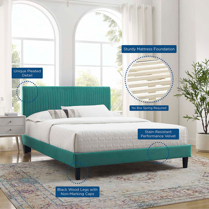 Peyton Performance Velvet Queen Platform Bed, Velvet, Teal Blue, 23184