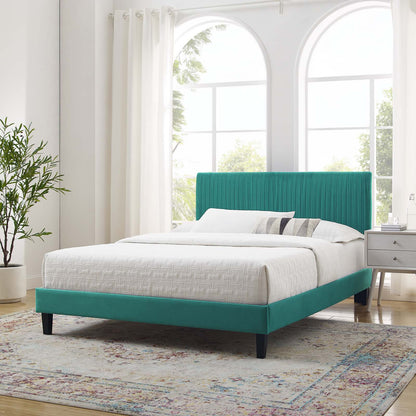 Peyton Performance Velvet Queen Platform Bed, Velvet, Teal Blue, 23184