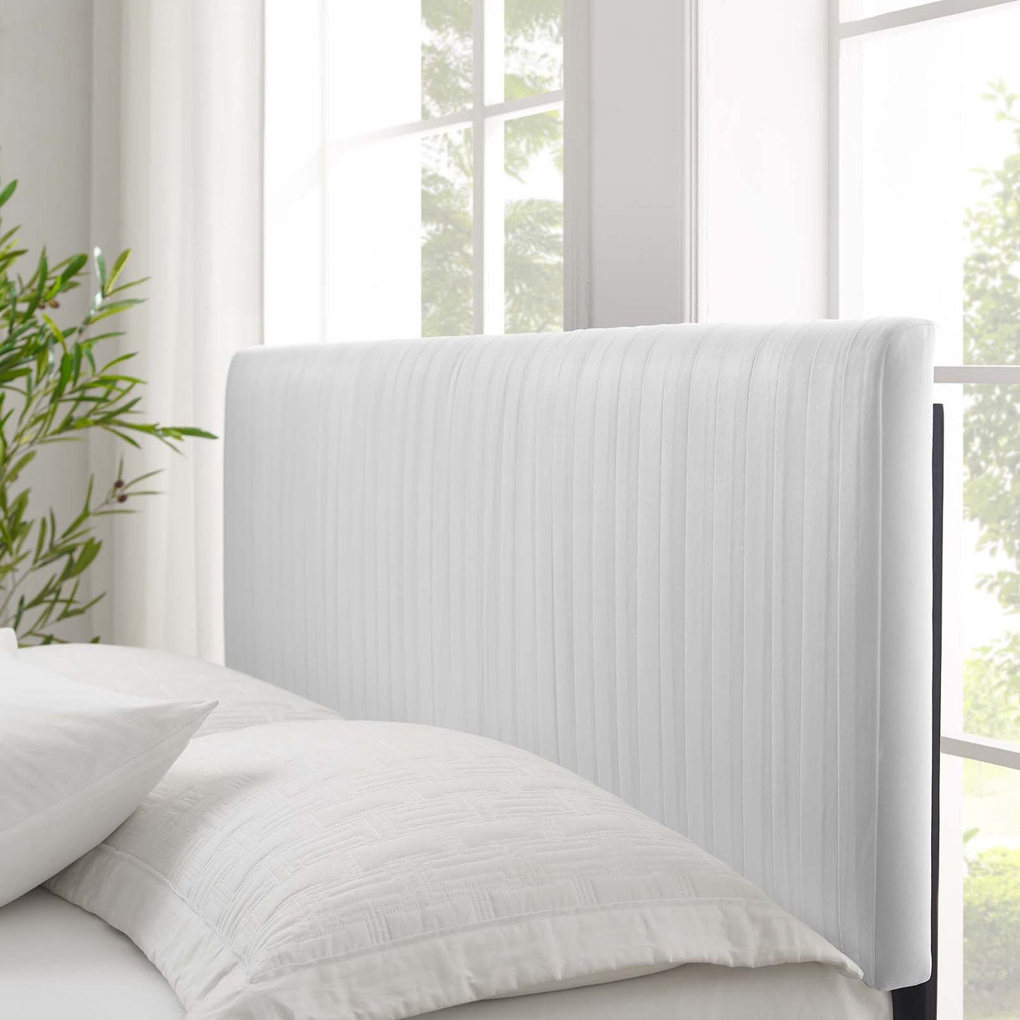 Peyton Performance Velvet Queen Platform Bed, Velvet, White, 23185
