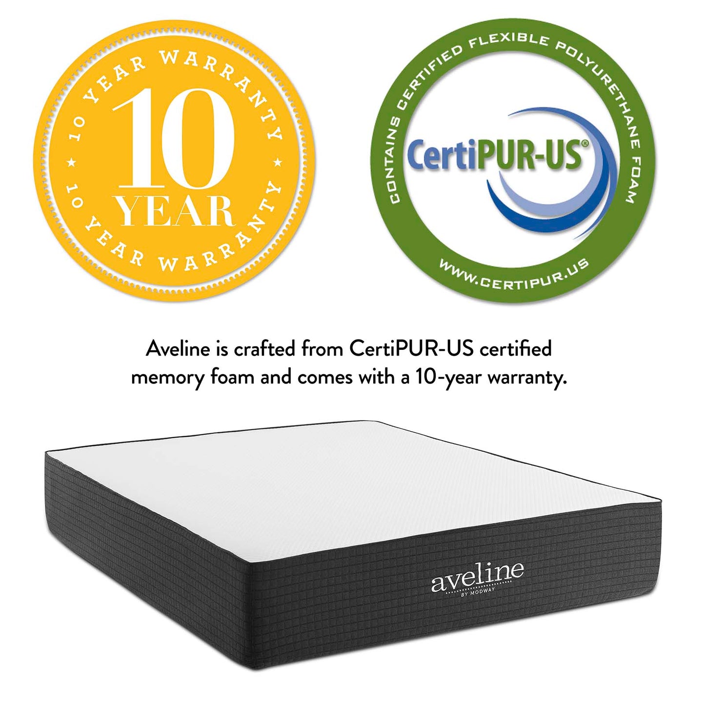 Aveline 14" Memory Foam Queen Mattress, White, 22389
