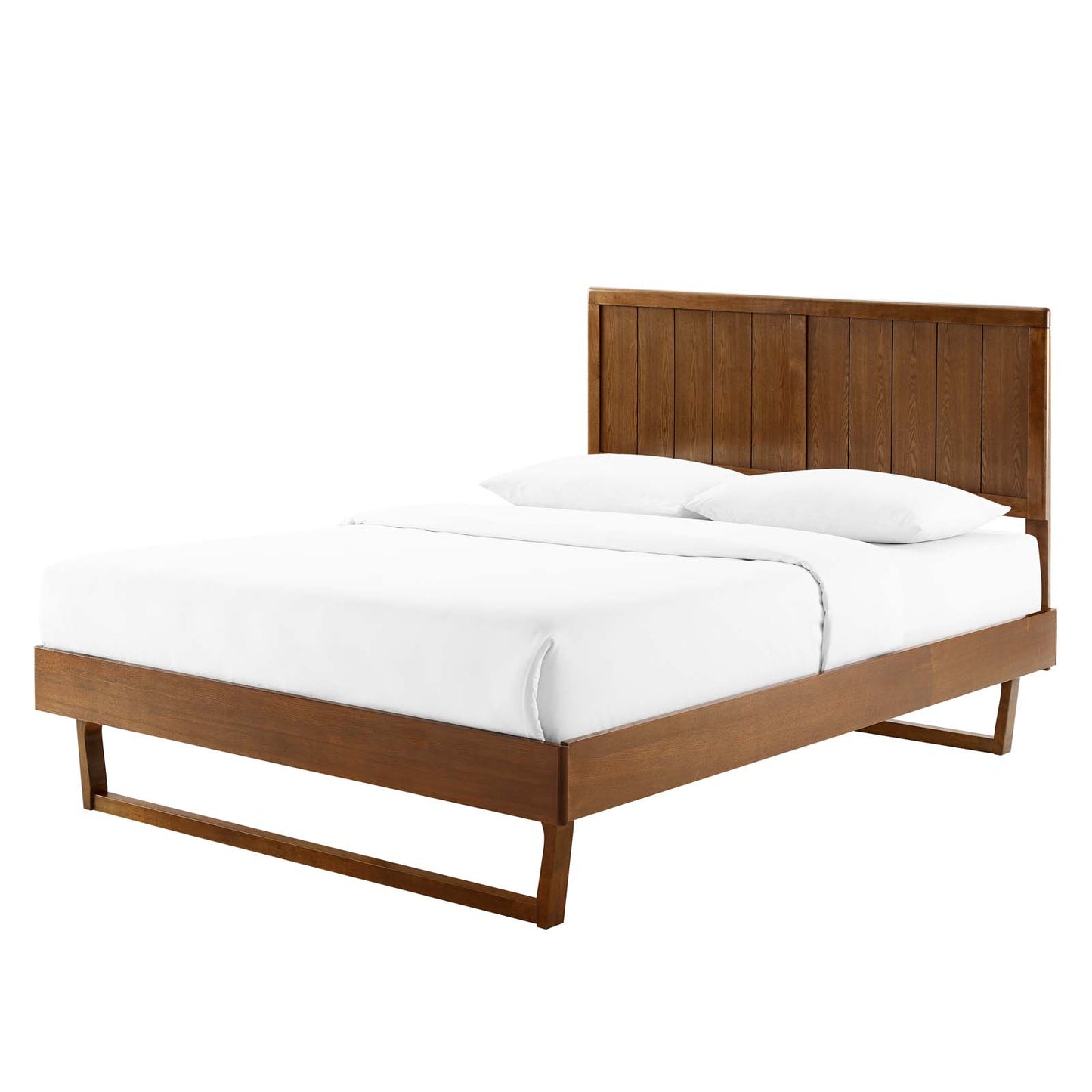 Alana Full Wood Platform Bed With Angular Frame, Wood, Brown Walnut, 22397