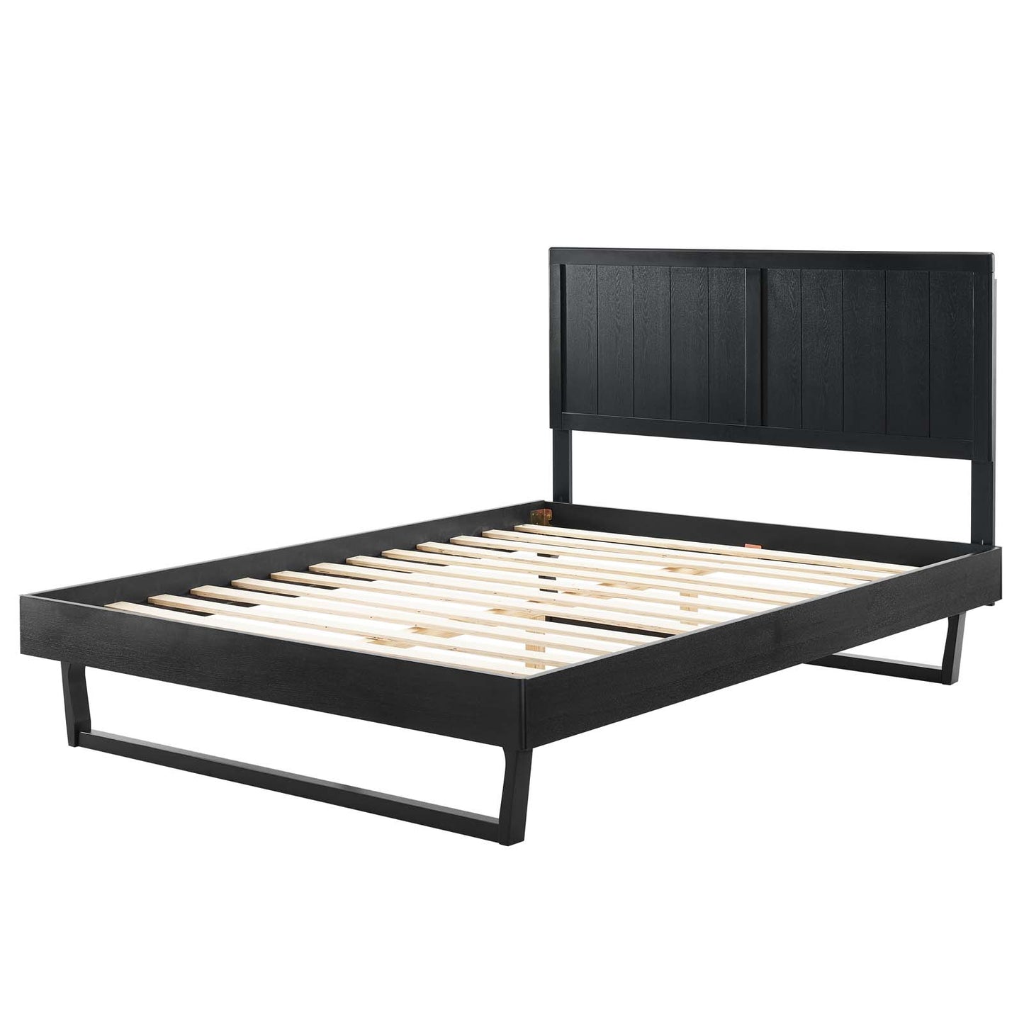 Alana Twin Wood Platform Bed With Angular Frame, Wood, Black, 22401