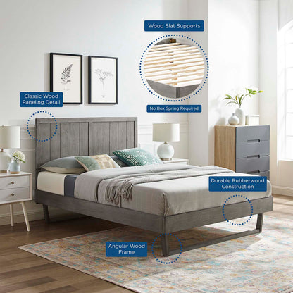 Alana Twin Wood Platform Bed With Angular Frame, Wood, Grey Gray, 22402
