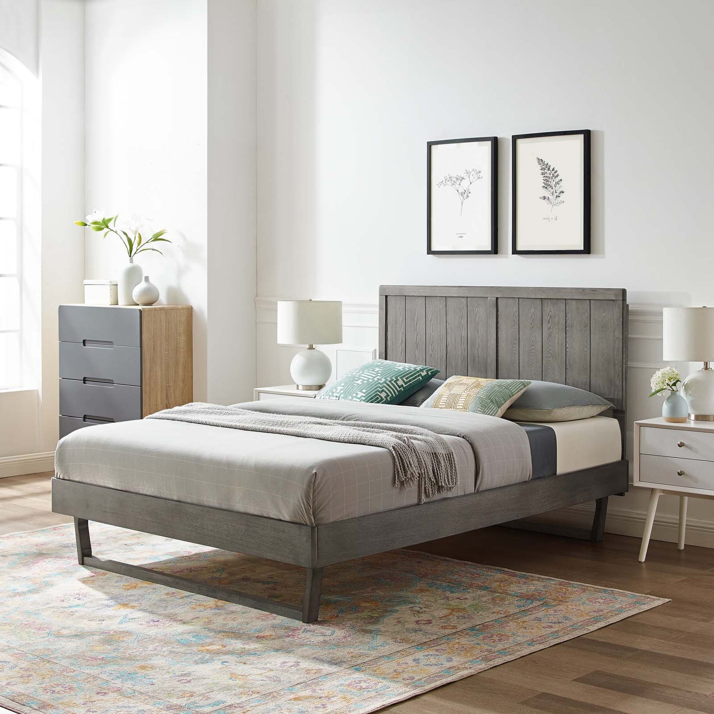 Alana Twin Wood Platform Bed With Angular Frame, Wood, Grey Gray, 22402
