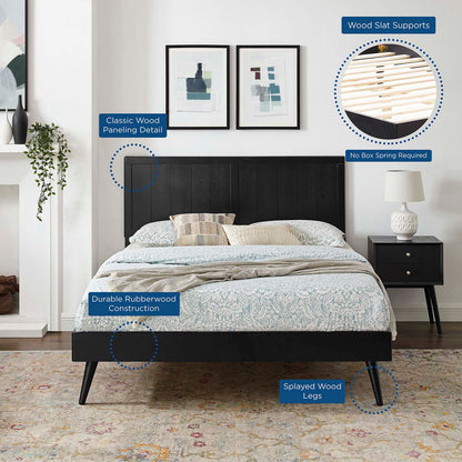 Alana Full Wood Platform Bed With Splayed Legs, Wood, Black, 22404