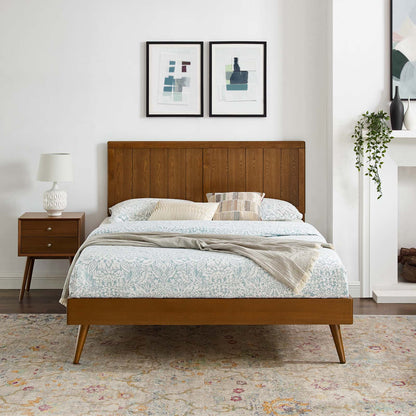 Alana King Wood Platform Bed With Splayed Legs, Wood, Brown Walnut, 22409
