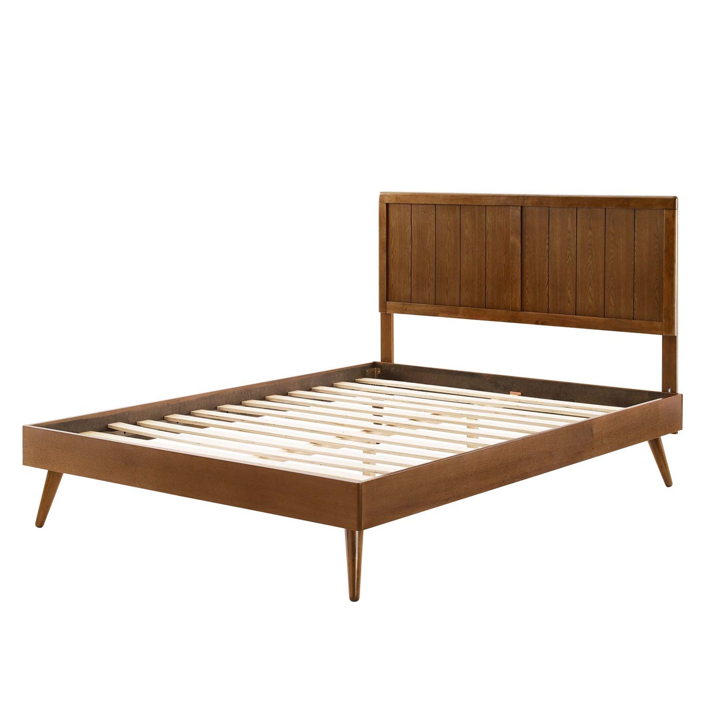 Alana King Wood Platform Bed With Splayed Legs, Wood, Brown Walnut, 22409